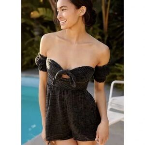 Anthropologie Nixie‎ Romper Textured Gauze Off the Shoulder Black Size Large